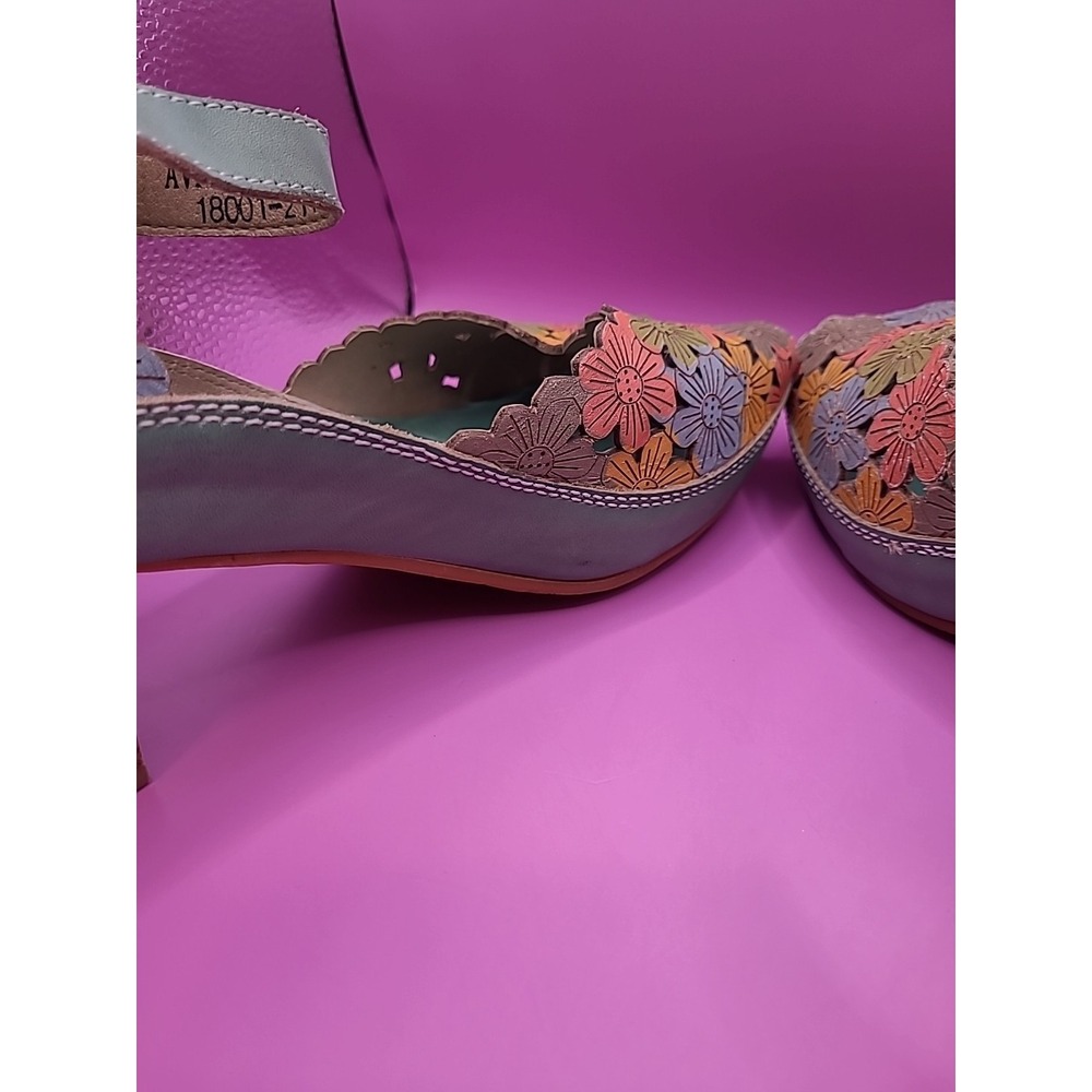 L'Artiste AVNIA Sandals Blue Multi Floral Hand Painted Peep Toe Heels 39 - Picture 4 of 12